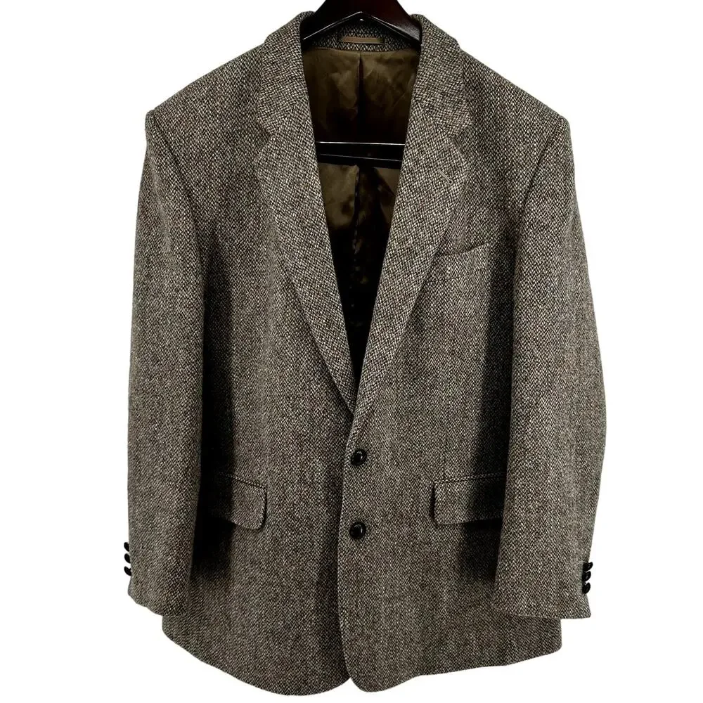 Harris Tweed Two Button Suit Jacket Notch Lapel Pockets Lined Brown 42 Regular